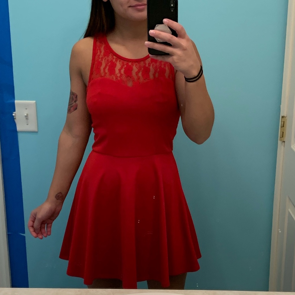 Red Lace Skater Dress